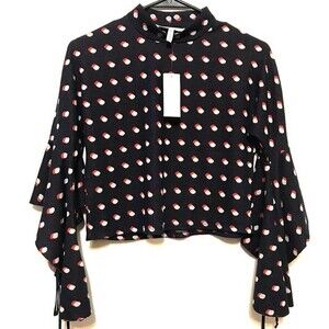 BCBGeneration Blue knit top ruffle long sleeve /mock neck-line crop top size XS